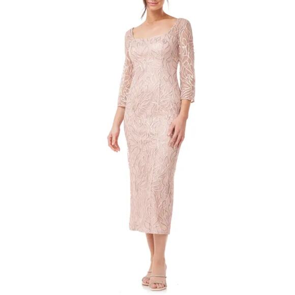 JS Collections Sequined Long Sleeve Midi Sheath Evening Gown Pink Size 6 Dress - Picture 9 of 10